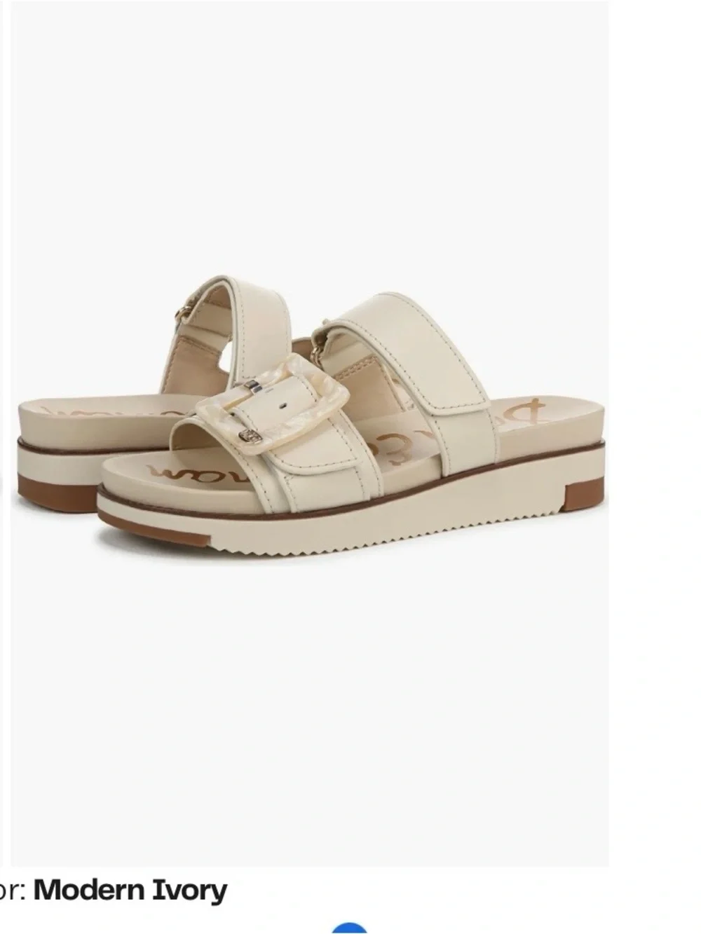 Sam Edelman Leather Adrianna Two Strap Ivory Buckle Slide Sandals